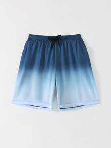 Tween Boys Stylish And Casual Gradient Beach Shorts,Drawstring Elastic Waist Swimming Trunks - Navy Blue - View 5