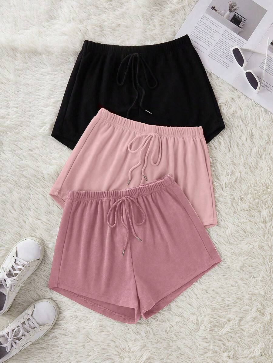 SHEIN 3 件套女士系腰休闲短裤家居服睡眠短裤 - 彩色 - 查看 1