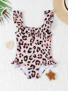 Infant Girls' Cute Leopard Print Print Ruffle Trim One-Piece Swimsuit - Multicolor - View 4