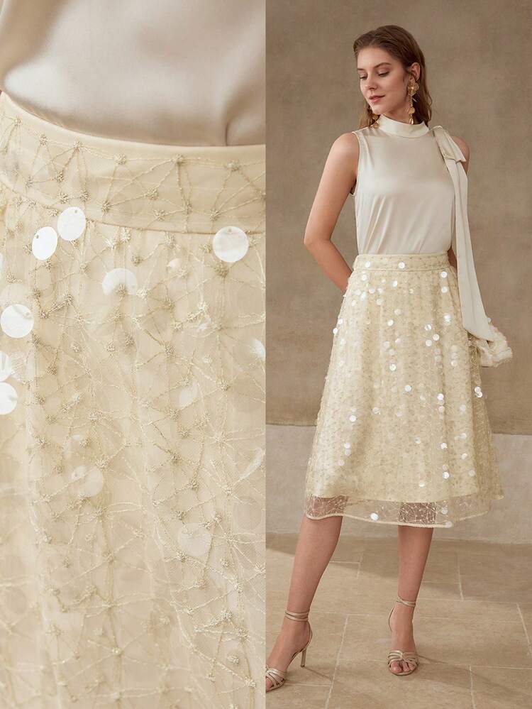CONTRAST SEQUIN A LINE SKIRT