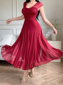 DAZY Women's Wrap-Style Mid-Length Party Dress, Spring/Summer Red Women Dresses - Burgundy - View 2