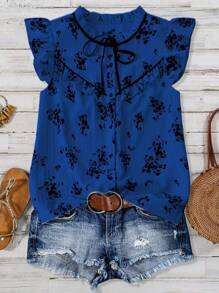 Linhara 大码女士灯笼袖休闲夏季衬衫 - 藏蓝色 - 查看 1