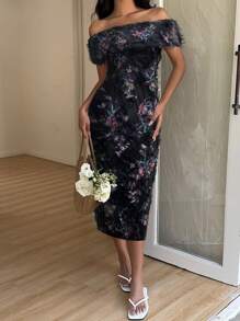 Chiquease Women Random Print Bodycon Mini Dress, Spring/Summer - Black - View 3