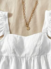 SHEIN TEENGIRL White Cap Sleeve A-Line Textured Fabric Shirt, Suitable For Vacation, Music Festivals, Bohemian, Holiday, Afternoon Tea Dates Summer Outfits For Girls Summer Girls Outfit