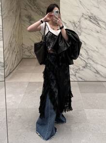 DAZY Canotta da donna in pizzo con patchwork e strati