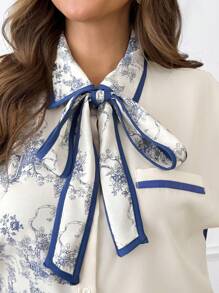 SHEIN Clasi Blusa elegante da donna taglie forti con stampa a blocchi di colore patchwork per l'ufficio