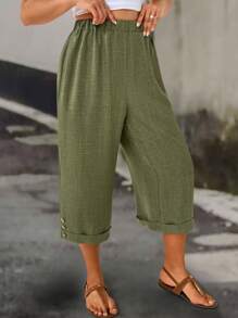 EMERY ROSE Große Größen lässige einfarbige lose weite Hose, Sommer - Grün - Übersicht 6