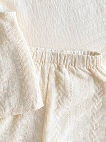 SHEIN 2pcs Baby Girl Infant/Toddler 0-3 Years Spring/Summer Casual Sweet Floral Embroidered Lapel Sleeveless Vest Shirt And Pants Cotton Suit Sets - Apricot - View 9