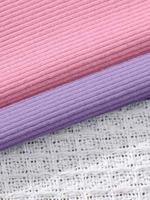 SHEIN Young Girl Street Style Knitted Solid Color Bodysuit, 2pcs/Set, Spring/Summer - Purple - View 4