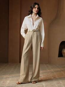 Anewsta Chemisier blanc ample à manches longues, avec patchwork de dentelle élégant, pour femmes. Printemps/Été