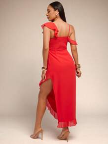 Vixey Vestido midi de gasa con detalle de volantes y manga asimétrica