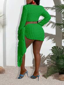 Slaydiva 2025 Summer New Music Festival, Easter, Western, Nomadic, St. Patrick's Day, Birthday Party, Graduation, Student Wear, Daily Casual, Vacation, Cruise Travel, Beach, Sunbathing, Fashionable White Women 2pcs Set With Tie Strap Texture Curvy Two Piece Set Green Two Piece Set Resort Wear Curve Beach Skirt Set Curve Swimsuit Cover Up