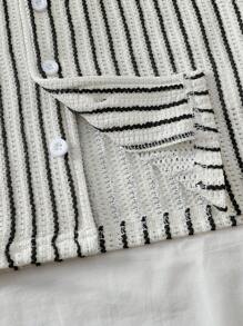 SHEIN Vintaside Kids 2 件套幼儿男童休闲乡村条纹衬衫和牛仔短裤套装，舒适的乡村基本款服装，春夏季，适合 4-7 岁儿童，日常穿着和户外活动 - 彩色 - 查看 8