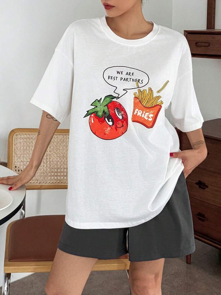 Cute Cartoon Print Top & Short Pants Women Pajamas Set