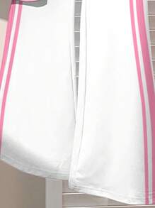 SHEIN 青少年女孩休闲简约豹纹蝴蝶结和图案短袖上衣和裤子两件套，夏季 - 彩色 - 查看 6