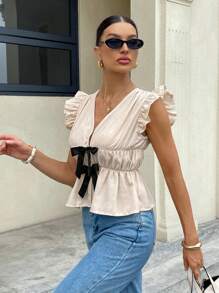 Siren Gaze Women's Solid Color Sleeveless Blouse, Fashionable For Summer Casual - Apricot - View 5