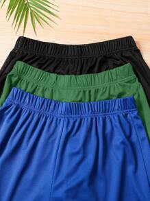SHEIN Set de 3 pantalones cortos informales de parchwork con cintas reflectantes para adolescentes varones, en colores negro/gris/azul, para ropa deportiva y de estar en casa