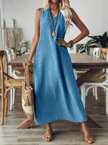 Damen Große Größen Minimalistische Langarm Kleid für den Alltag