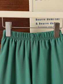 SHEIN 2pcs/Set Girl Frill Trim Round Neck Sleeveless Top And Wide Leg Pants Casual Outfit - Dark Green - View 7