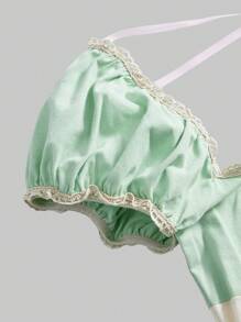 ROMWE Kawaii 女式简约性感可爱蝴蝶结刺绣“挤奶女工”T恤 - 綠色 - 查看 3