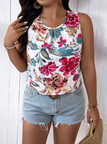 SHEIN LUNE Camicia con stampa floreale da donna per vacanze in spiaggia, in taglie oversize