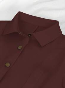 Kemeja Kasual Musim Panas untuk Perjalanan Harian Lengan Pendek Warna Polos Potongan Slim Fit - Redwood - View 3