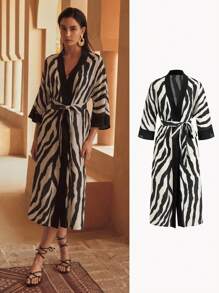 MOTF PREMIUM ZEBRA PRINT OPEN FRONT KIMONO - Multicolor - View 7