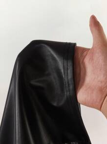 Amplova PU Mesh Patchwork V-Ausschnitt Metallose Ösen Kreuzband Träger Mini Kleid