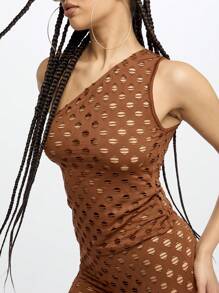 SUMWON WOMEN Schulterfreies, verwaschenes Trägertop mit Sommer-Cutout-Detail, schlanke Passform, Festival-Bodycon-Streetstyle, ärmelloses, modisches, lässiges Club-Nacht-Party-Oberteil - Braun - Übersicht 4