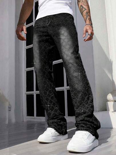 Street Life جينز ممزق عادي للرجال مزخرف بالراينستون