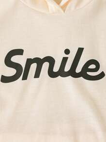 SHEIN Conjunto de 2 peças de roupa de verão para meninos, camisa de manga curta com capuz e estampa de letras minimalistas em damasco, combinada com shorts combinando, adequada para passeios, lazer e exercícios leves - Caqui - Ver 4