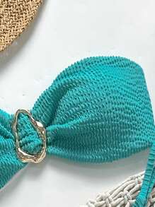 Swim Basics Ensemble de bikini sexy en tissu jacquard sans bretelles avec décoration métallique pour femme pour le printemps