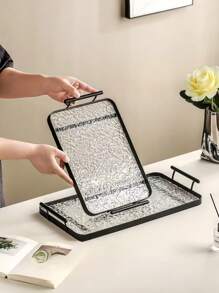 1 件带手柄的亚克力金属托盘，适合家庭使用，亚克力收纳盒透明杯托盘桌面收纳盒托盘用于放置装饰品和储存化妆品，带手柄的装饰托盘经典梳妆台托盘收纳盒，适用于香水蜡烛珠宝化妆品浴室台面化妆梳妆台桌面收纳盒