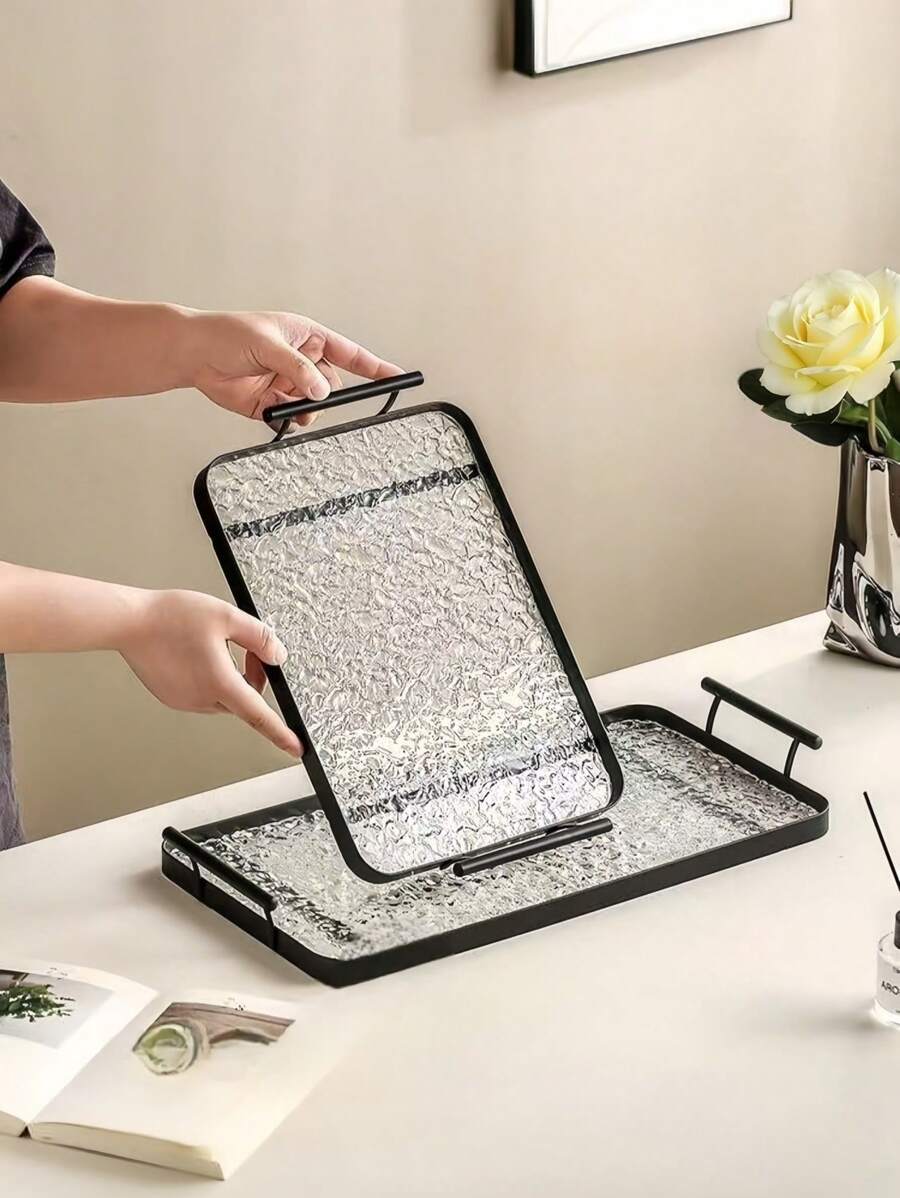 1 件带手柄的亚克力金属托盘，适合家庭使用，亚克力收纳盒透明杯托盘桌面收纳盒托盘用于放置装饰品和储存化妆品，带手柄的装饰托盘经典梳妆台托盘收纳盒，适用于香水蜡烛珠宝化妆品浴室台面化妆梳妆台桌面收纳盒