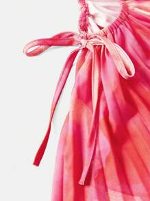 SHEIN 少女优雅度假扎染印花不对称褶饰无袖连衣裙 - 玫紅色 - 查看 11