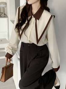 INAWLY 女士长袖休闲衬衫，简约时尚，日常穿着，夏季衬衫 - 杏色 - 查看 5