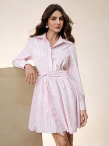 Anewsta Elaire Casual Rhinestone Studded Long Sleeve Blouse For Women - Pink - View 4