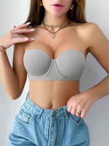 女士简约无钢圈文胸，具有聚拢、易穿脱、可变换、可调节和升降设计 - 淺灰色 - 查看 6