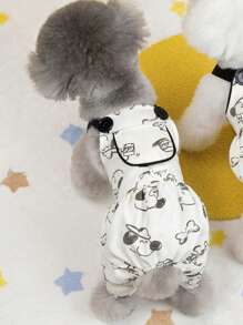 PETSIN White Casual Cute Dog, MOM & Paw Print Pattern Breathable Fabric Pet Jumpsuit, Lightweight & Ventilated For Spring/Summer, Can Be Leashed For Outdoor Use