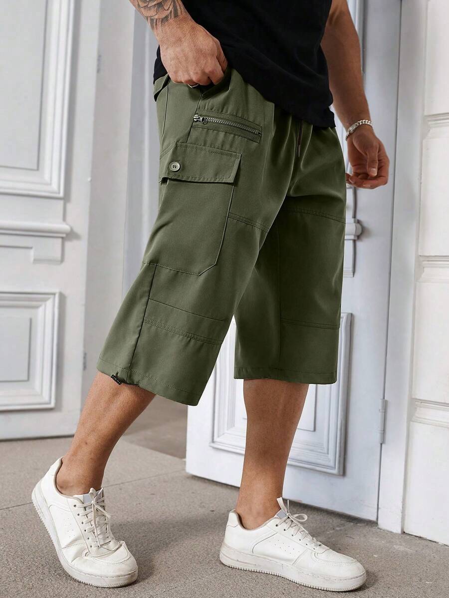 Manfinity Homme Plus Size Men's Summer Casual Solid Color Knee Length Shorts - Mint Green - View 1