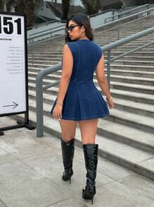 SHEIN ICON Vestido vaquero plisado sin mangas, sexy, talla grande, de verano