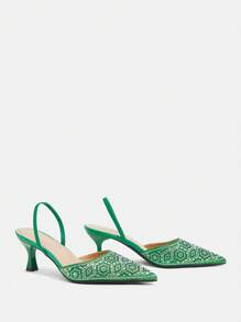 CUCCOO TILAWA Women's Fashion Rhinestone Embellished High Heel Party Pumps Green Shoes - Green - View 4