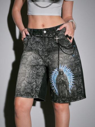 Fairycore Short en jean imprimé floral vintage casual pour femme, été