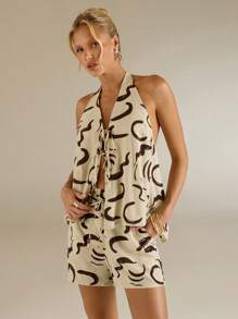 Avantive Novo Verão Regata Feminina com Decote em V, Nó Nas Costas, Estampa Digital Impressa - Multicolorido - Visão 5