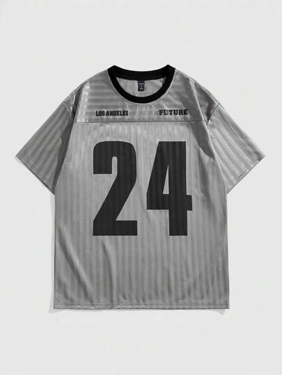 Prep T-shirt d'été à col rond, manches courtes, imprimé lettre, style casual pour homme