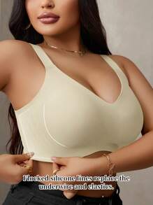 NudeFit Sujetador sin costuras de talla grande, con almohadillas extraíbles suaves, con rayas de soporte tipo goma, sujetador sin aros levantador, 1 pieza