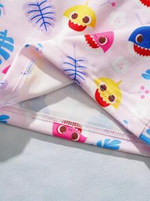 BABY SHARK X SHEIN 2pcs/Set Tween Girl Cartoon Shark Print Cami Top And Boyshorts Underwear Set,Soft & Comfortable - Baby Pink - View 5