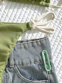 Swim Vcay Set bikini sexy pentru femei, de vară, curea reglabilă, cu pandantiv cu perle, culoare simplă