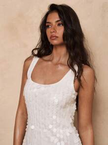 SHEIN BAE Women's Plain Color Sequin Square Neck Sleeveless Dress White Dresses For Women - White - View 1