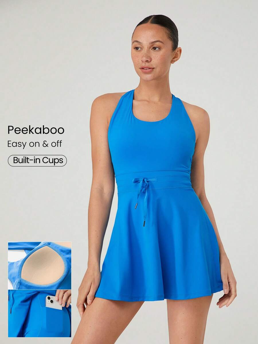 FeatherFit™-Air Cúp tích hợp Dây đeo chéo phía sau Dây rút eo Váy Peekaboo có quần short tích hợp Quần vợt tác động thấp Hoạt động hàng ngày Thường ngày - Blue Power - Xem 1